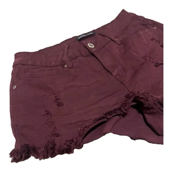 Angel kiss burgundy distressed frayed shorts juniors size 5 - Picture 2 of 5